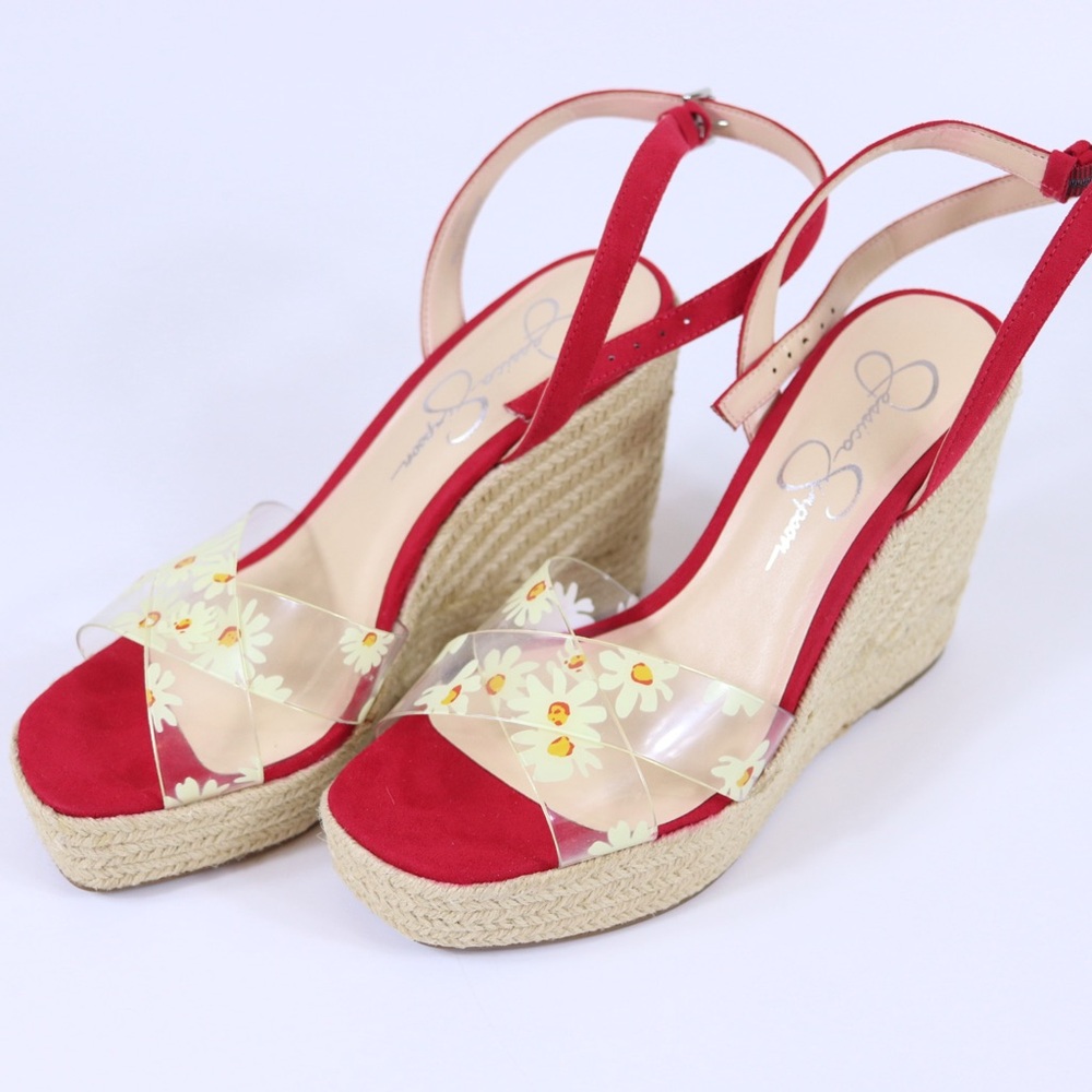 Jessica Simpson Red Daisy Wedge Sandals 8M